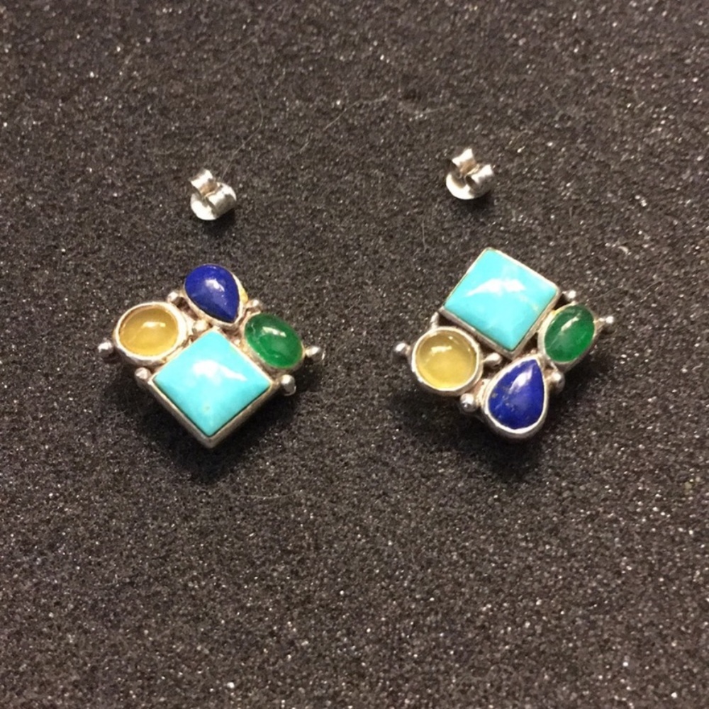 Sterling silver, turquoise, lapis & other stones